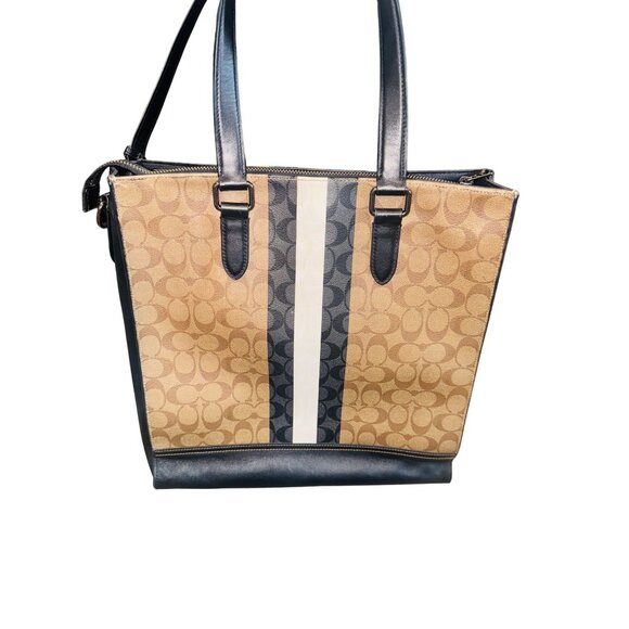 COACH GRAHAM STRUCTURED TOTE SIGNATURE CANVAS VARSITY STRIPE (6707) PREPPY Y2K - Picture 4 of 15
